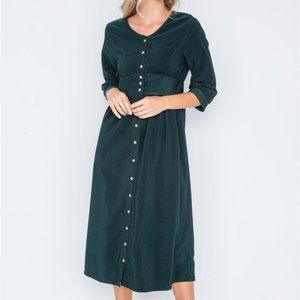 Women's Olive Corduroy 3/4 Sleeve Midi Length Button Down Midi Dress Size-S NWT
